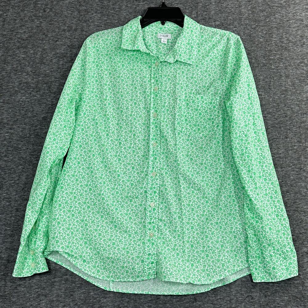 J. Crew Button Up Shirt  Large Long Sleeve Green Floral Lightweight Breathable